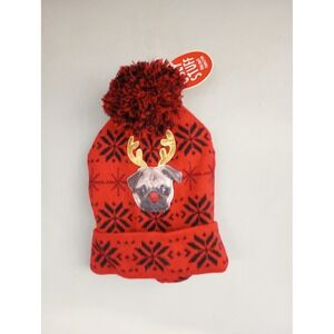 NWT Pug Rudolph the Red-Nosed Reindeer Christmas Beanie Winter hat